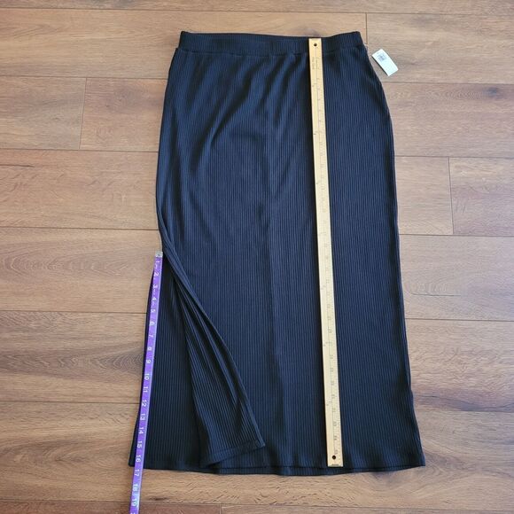 Old Navy Rib Knit Midi Skirt Large Black Fitted Pencil Side Slit Pull On NEW TAG - Picture 6 of 14
